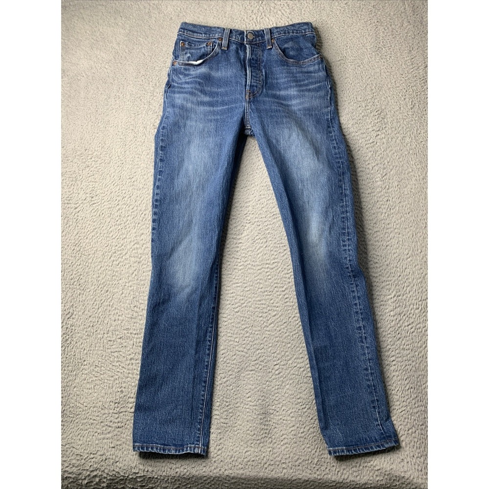 Levis 501 Skinny Jeans Size 24x32 Womans Button Fly Mid High Waisted Light Wash